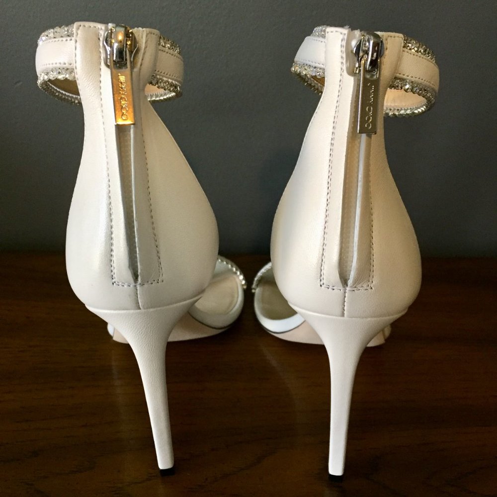 Jimmy Choo Dochas Size 40.5 Latte Leather with Jewel Trim Bridal Sandals Heels - Picture 11 of 15